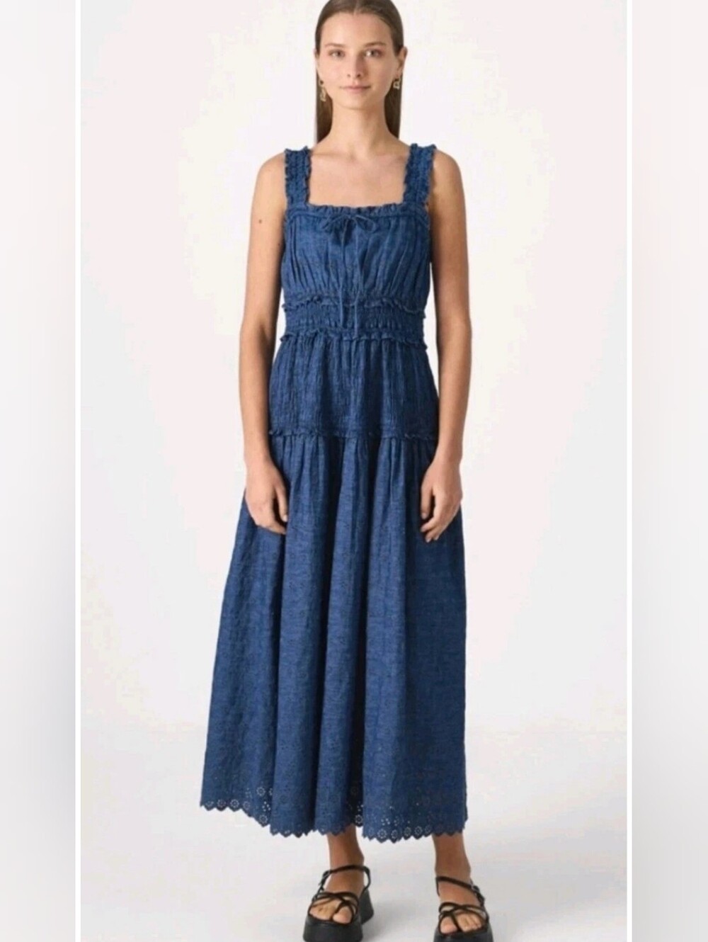 DOEN x GAP Denim Eyelet Midi Dress Indigo L NWT